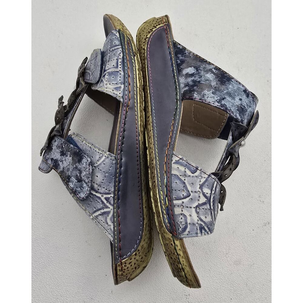 Spring Step L’artiste Karina Slide Sandals Sz 8.5 EU 39 Blue Flowers - Picture 6 of 10